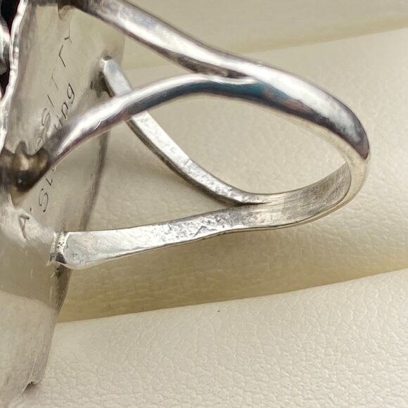 RARE Vtg. Native American Navajo A. EDSITTY Abalone Ring Size 8 Sterling Silver - Picture 2 of 16